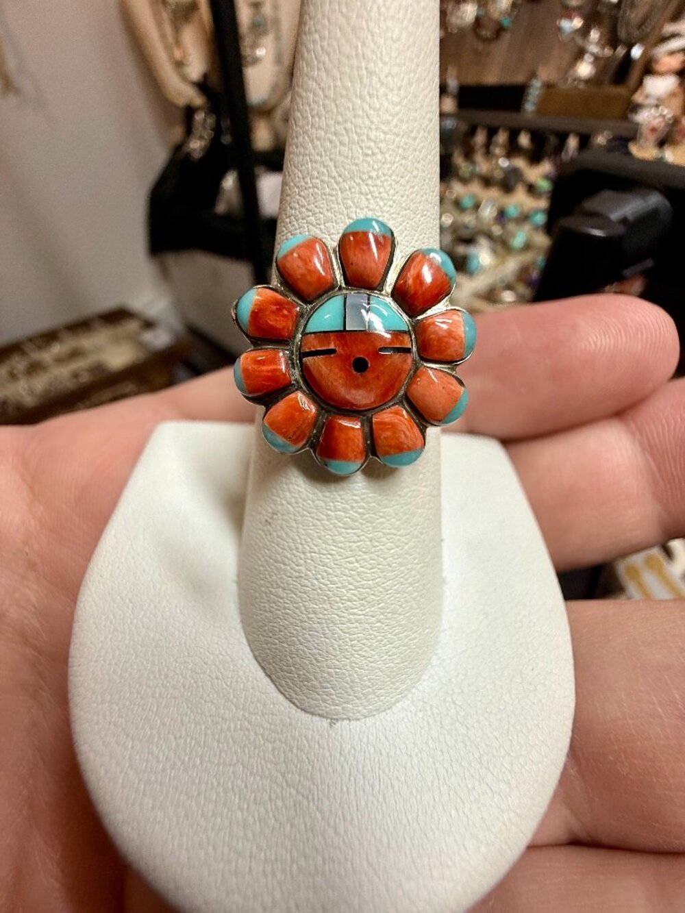 Zuni Sunface mosaic inlay ring